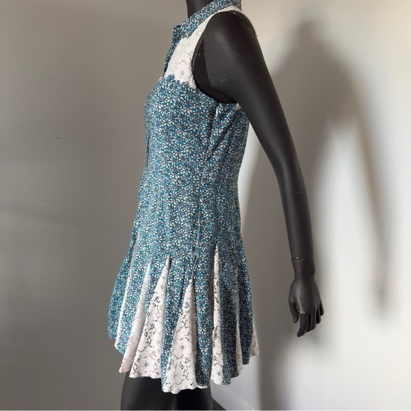 Betsey Johnson Blue Floral & Lace Sleeveless Mini Dress – Size 10 - Picture 6 of 14